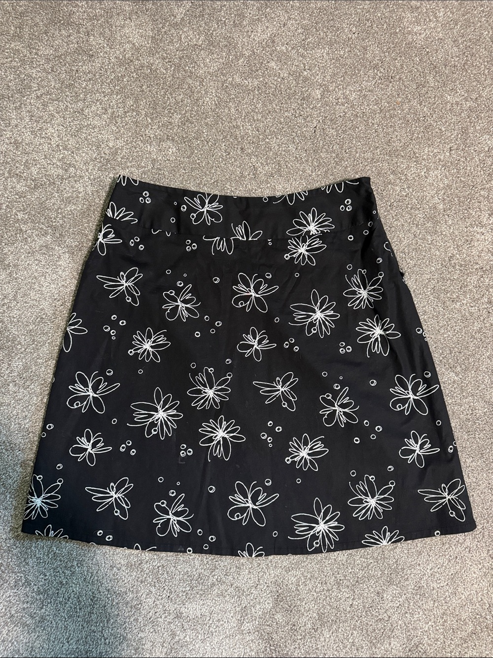Rafaella Black A-Line Skirt with White Floral Outline